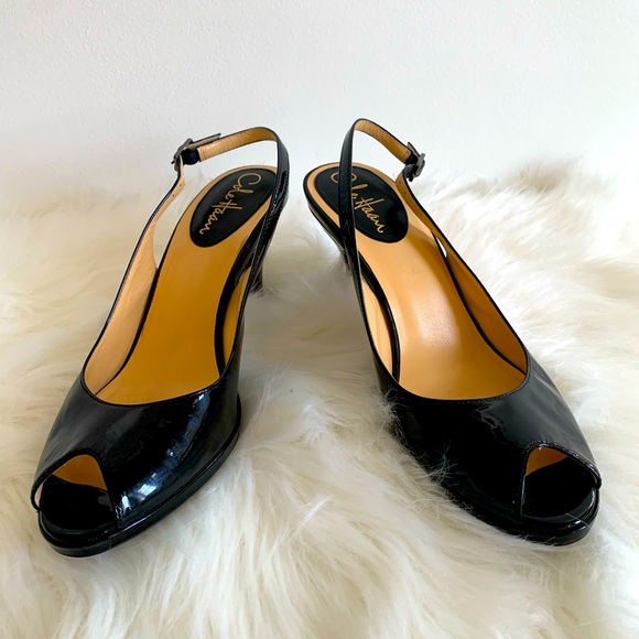 Cole Haan x Nike Air Womens Patent Leather PeepToe Slingback Sandal Black Size 8 - Picture 2 of 6